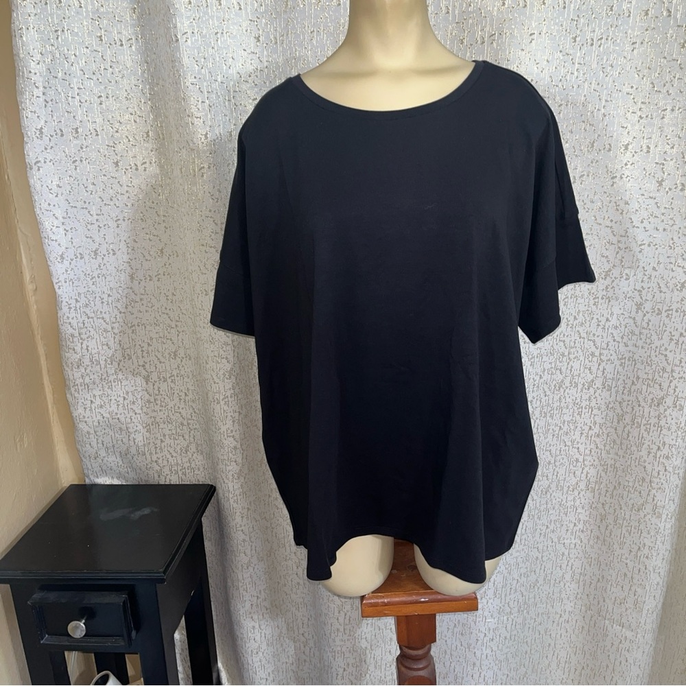 Eileen Fisher Black Bateau Neck Boxy Top T Shirt, NWT, XL